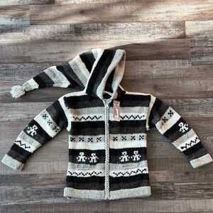 Cozy Knit Hooded Kids Sweater - Black and Gray
